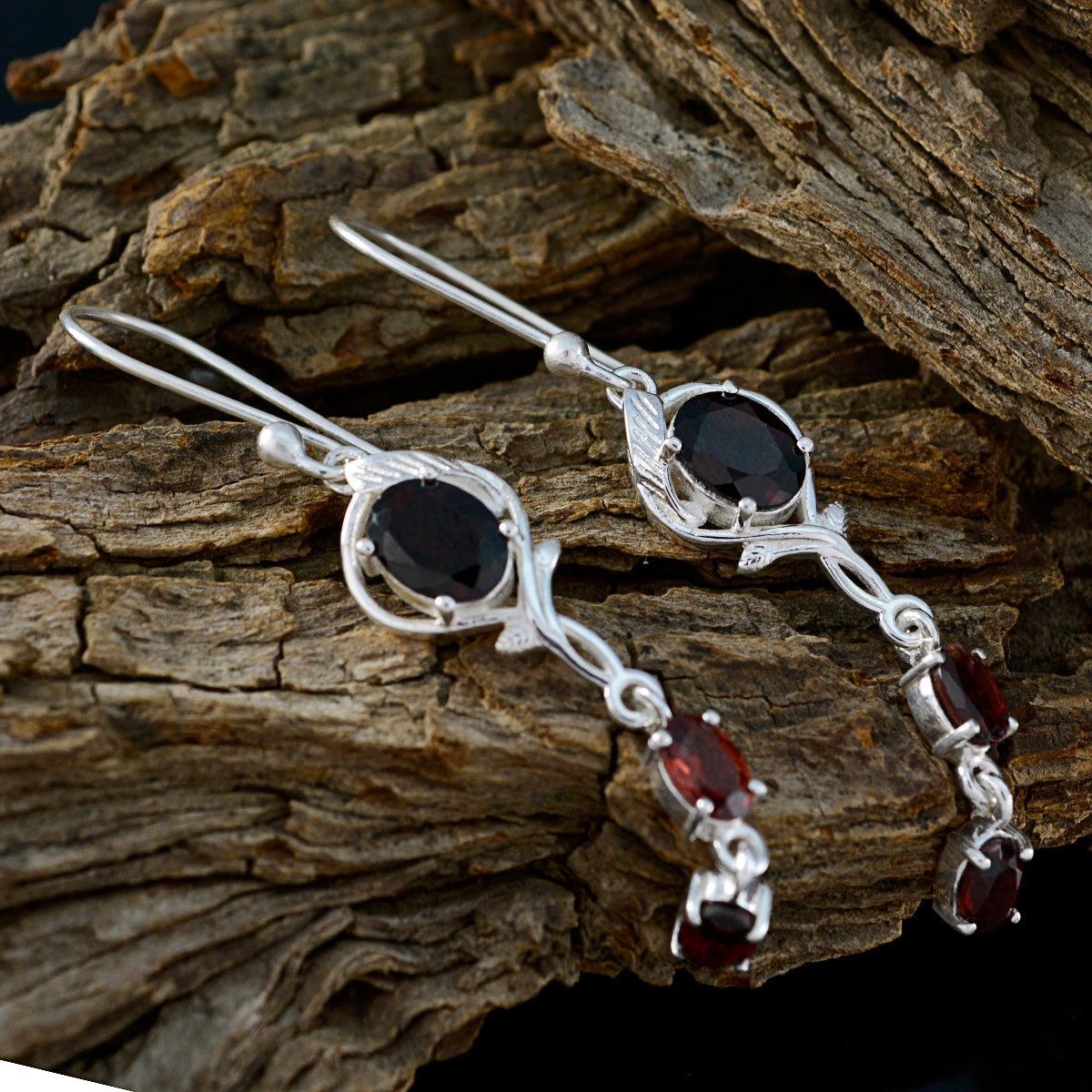 Garnet-Korean-Ivy-multiple-Dangle-Red-925-Sterling-Silver-Earring