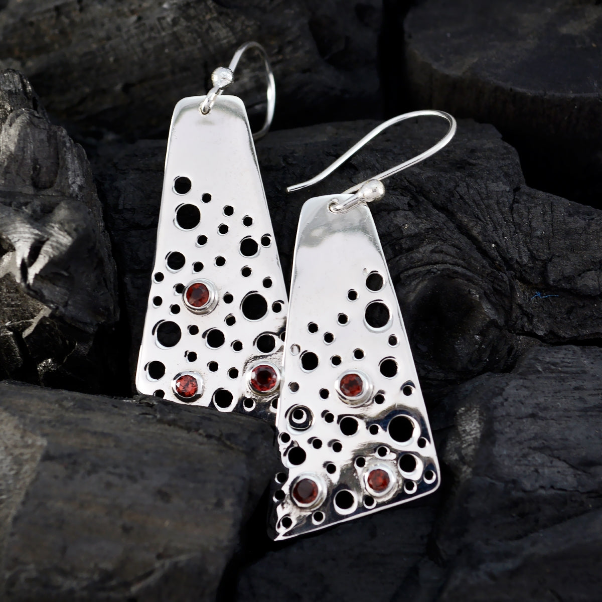 Granat-African-Xiu-Multiple-Dangle-Red-92.5-Silber-Ohrring