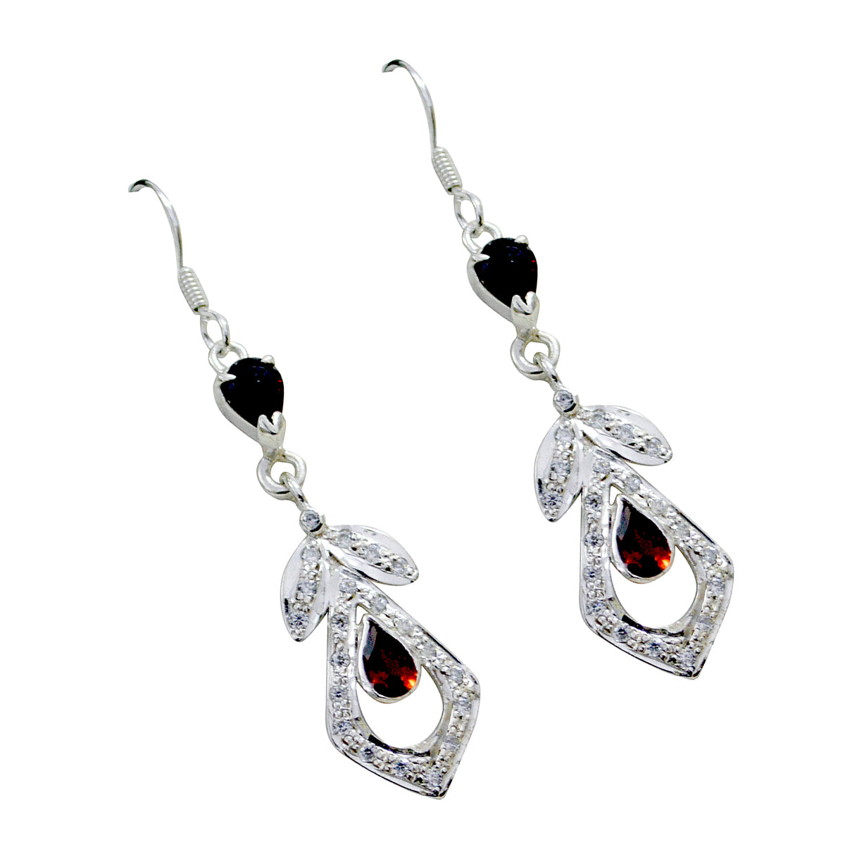 Garnet-Egyptian-Yuki-multiple-Dangle-Red-Silver-Earring