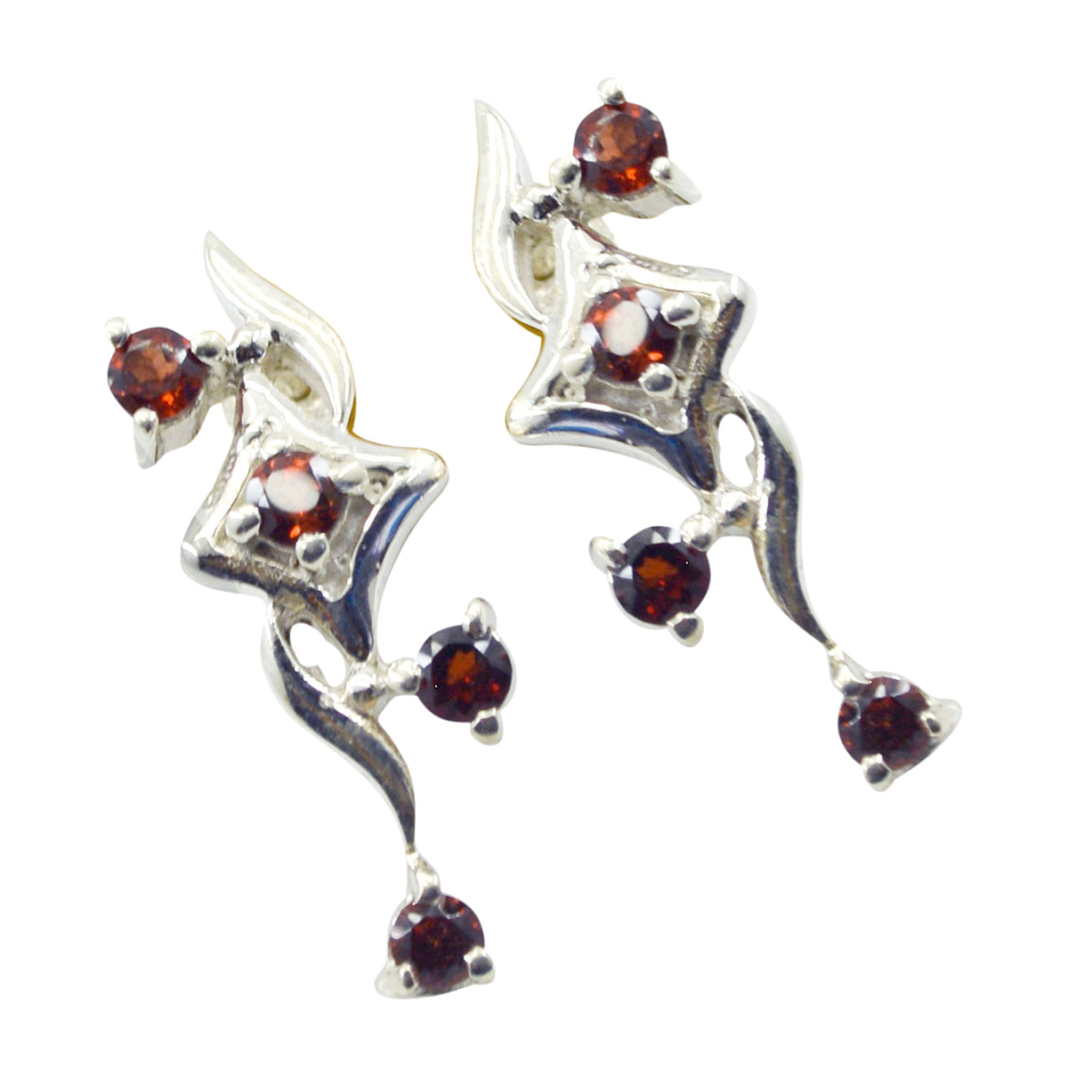Garnet-African-Josephine-multiple-Dangle-Red-Silver-Earring