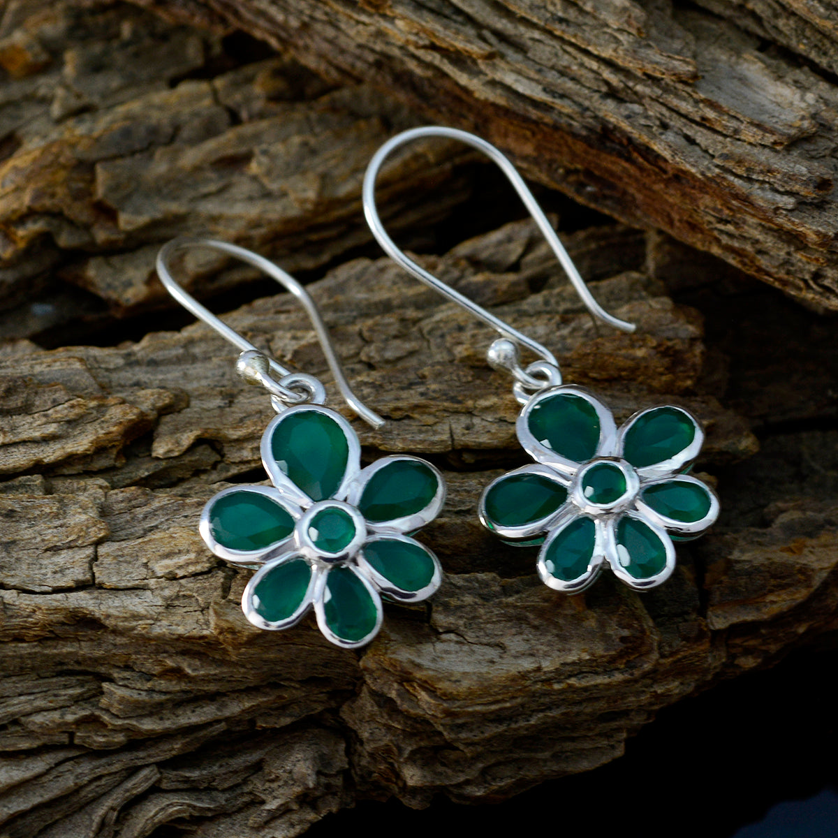 Green-Onyx-German-Ling-multiple-Dangle-Green-Silver-Earring