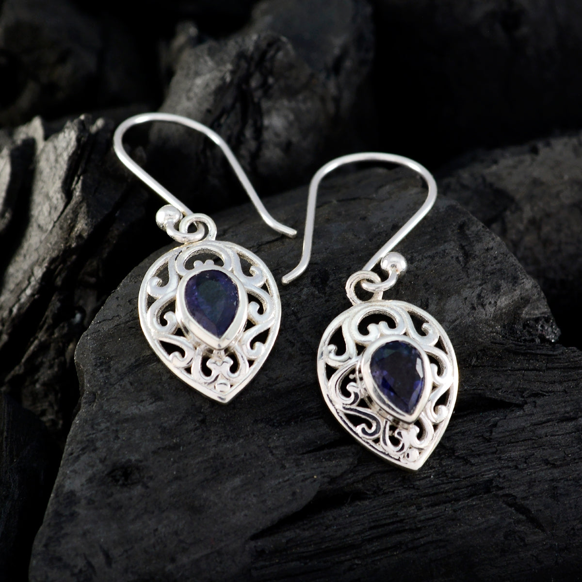 Iolith-Japanese-Bianca-Solitaire-Dangle-Blue-92.5-Silber-Ohrring