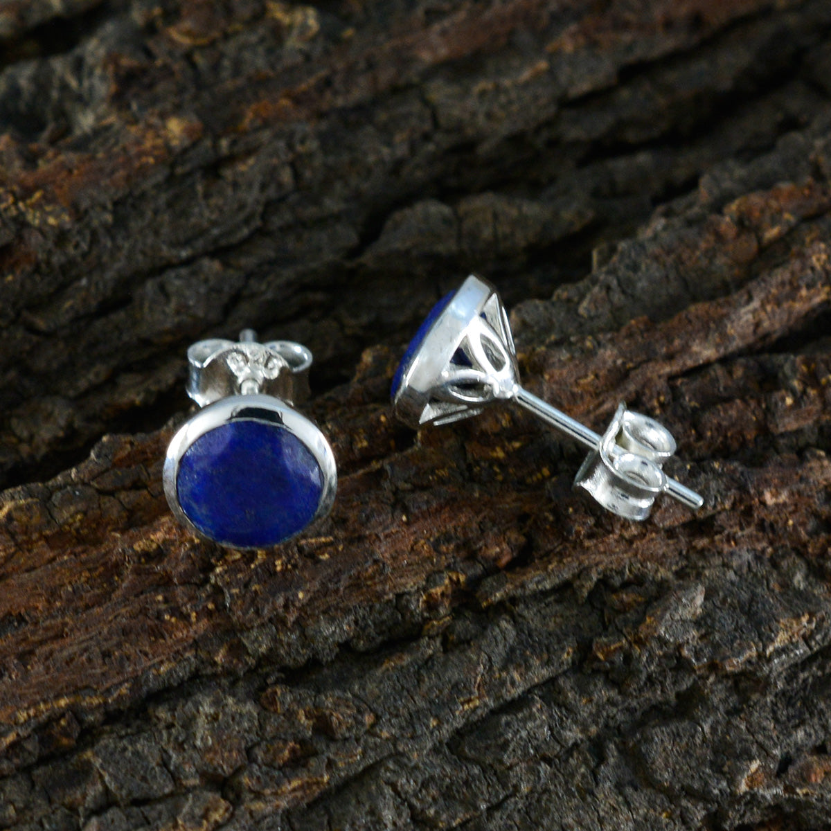 Lapis-Lazuli-Mexican-Yasmin-Solitaire-Stud-Blue-925-Silver-Earring