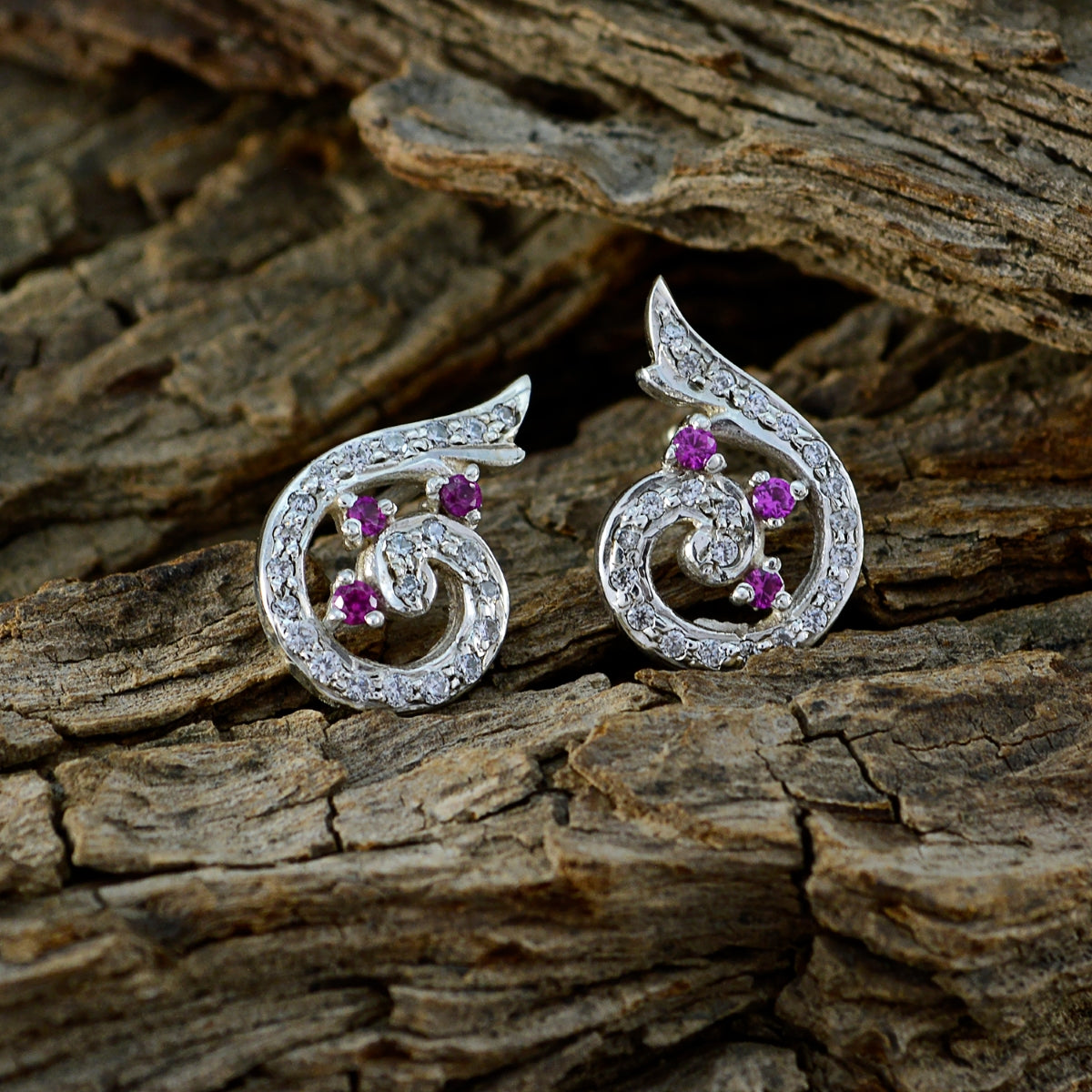 Multi-CZ-American-Amelia-multiple-Stud-multicolor-Silver-Earring