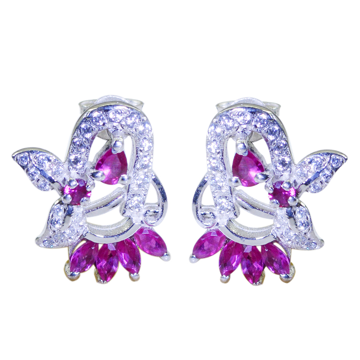 Multi-CZ-French-Camilla-multiple-Stud-multicolor-Silver-Earring