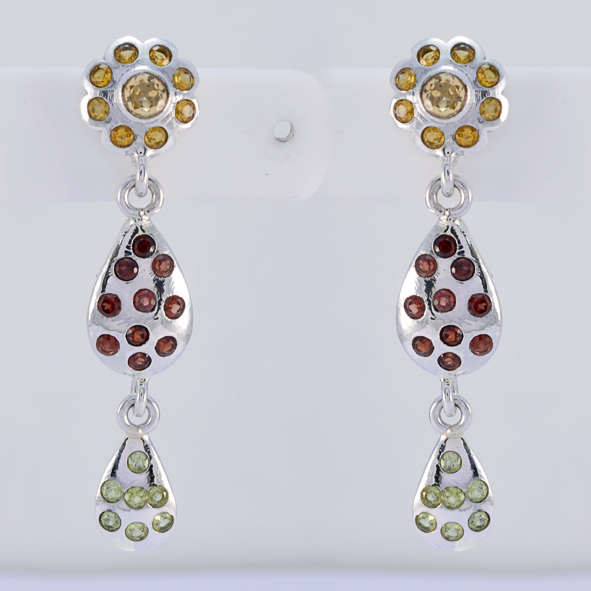 Multi-Indian-Priya-Multiple-Stud-Multicolor-925-Silber-Ohrring