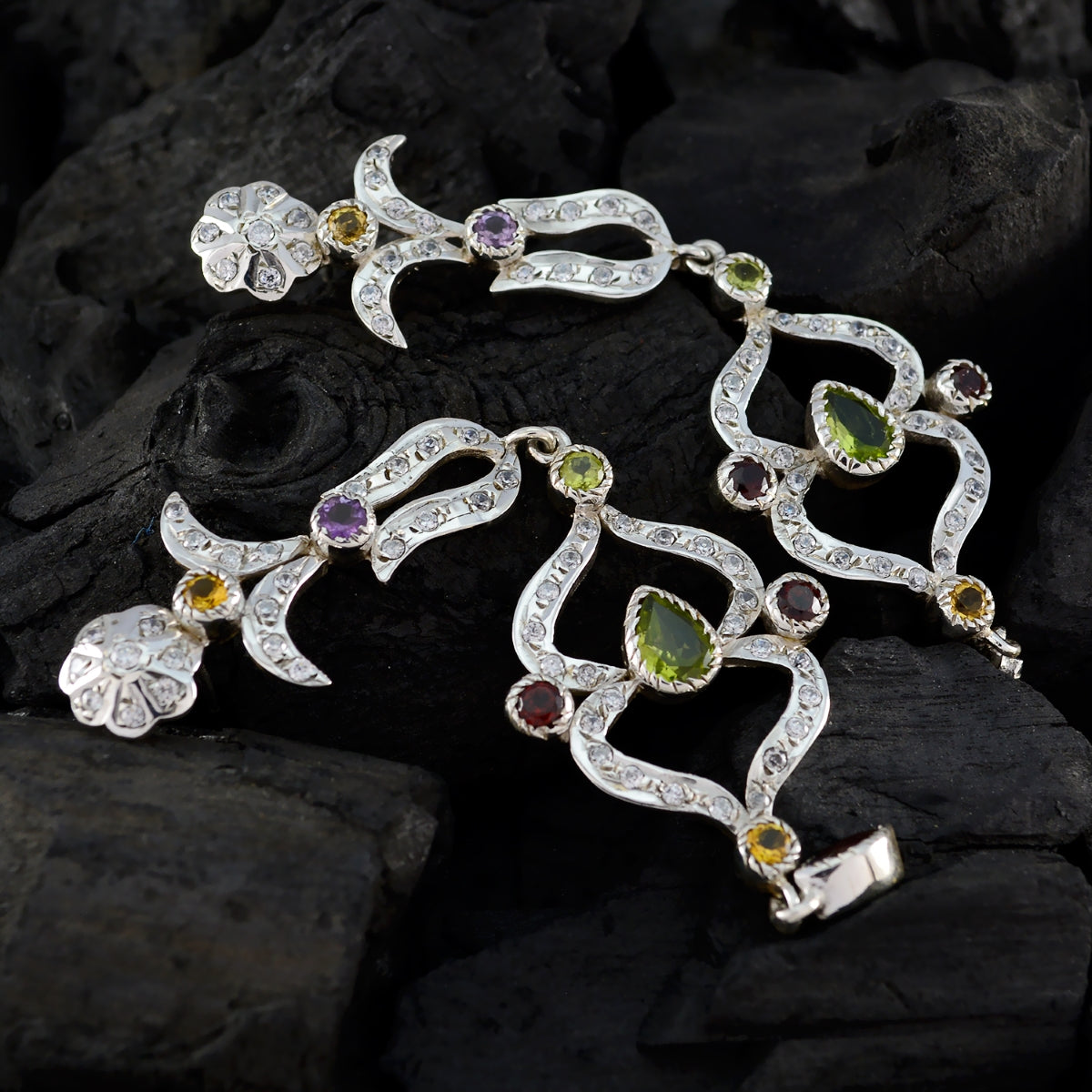 Multi-Indian-Riya-Multiple-Stud-Multicolor-92,5-Silber-Ohrring