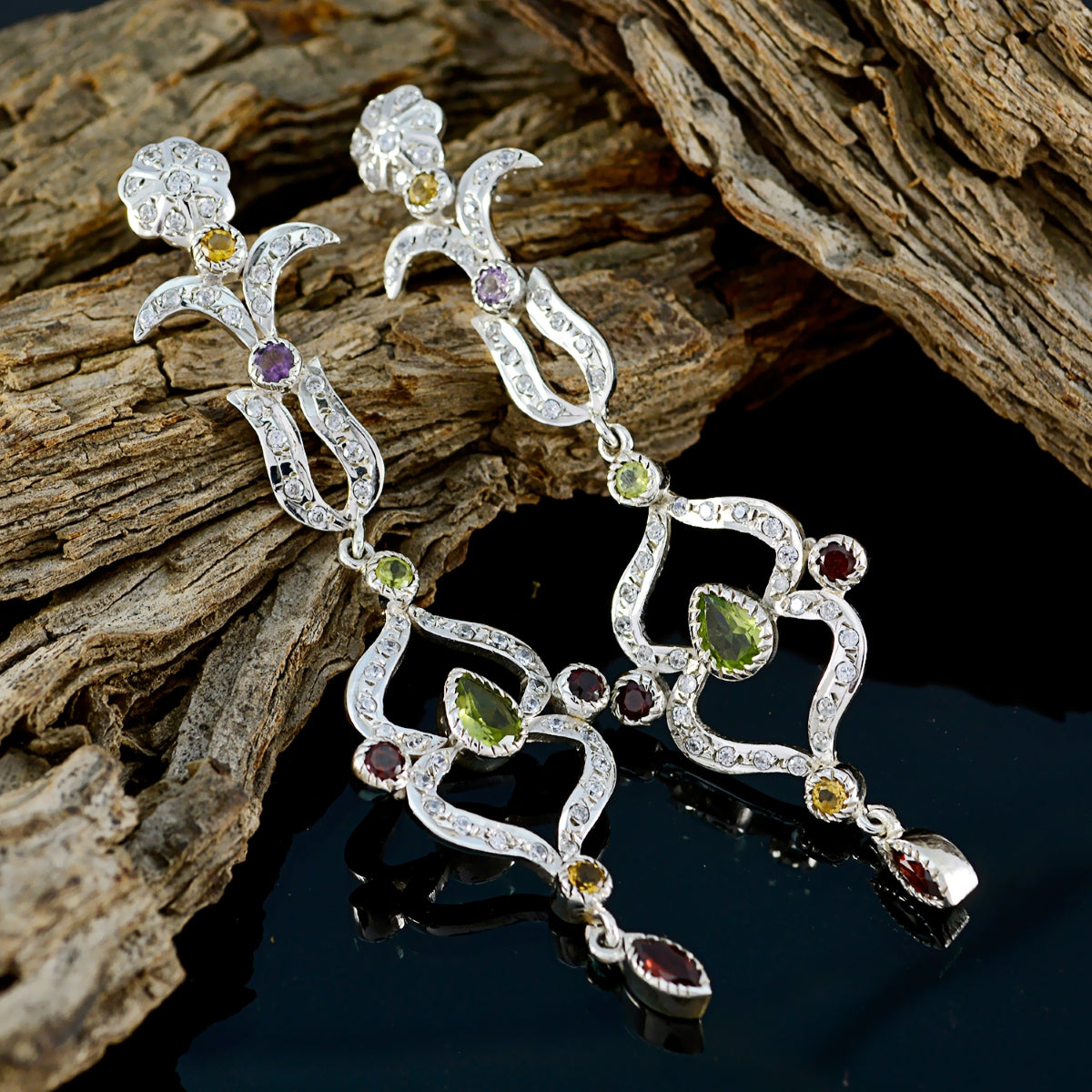 Multi-Indian-Riya-Multiple-Stud-Multicolor-92,5-Silber-Ohrring