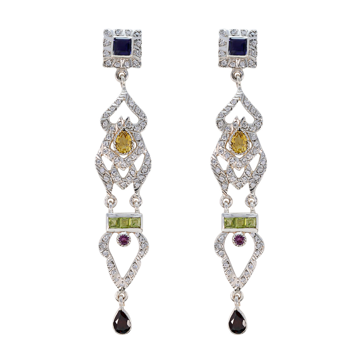 Multi-Indian-Aisha-Multiple-Stud-Multicolor-Sterling-Silber-Ohrring