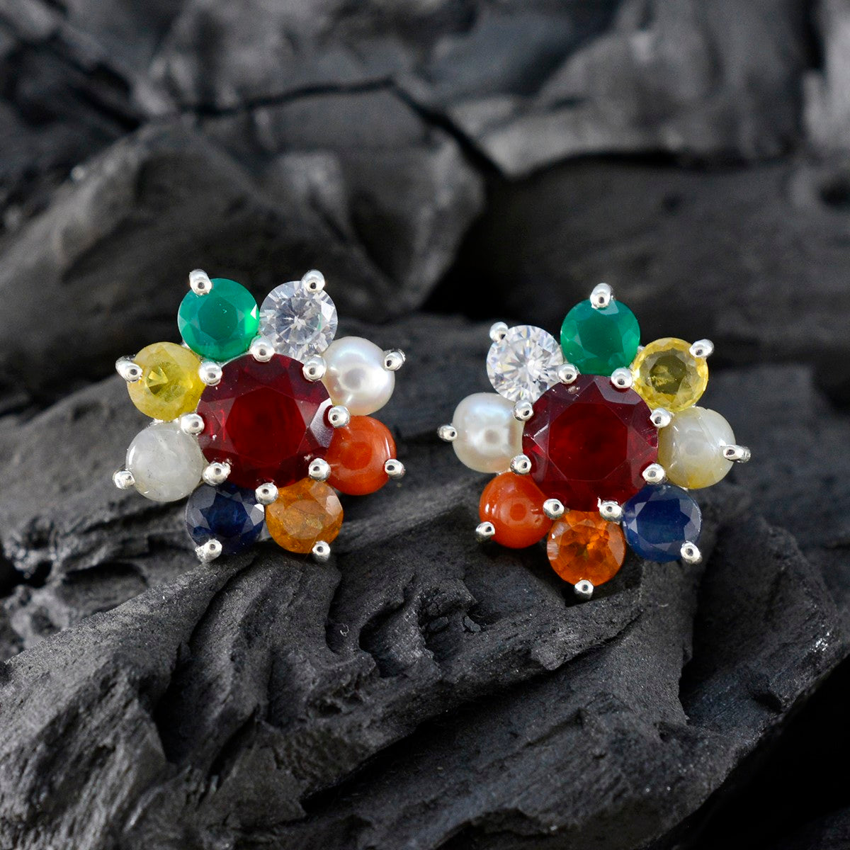 Multi-American-Maríaa-multiple-Stud-multicolor-92.5-Silver-Earring