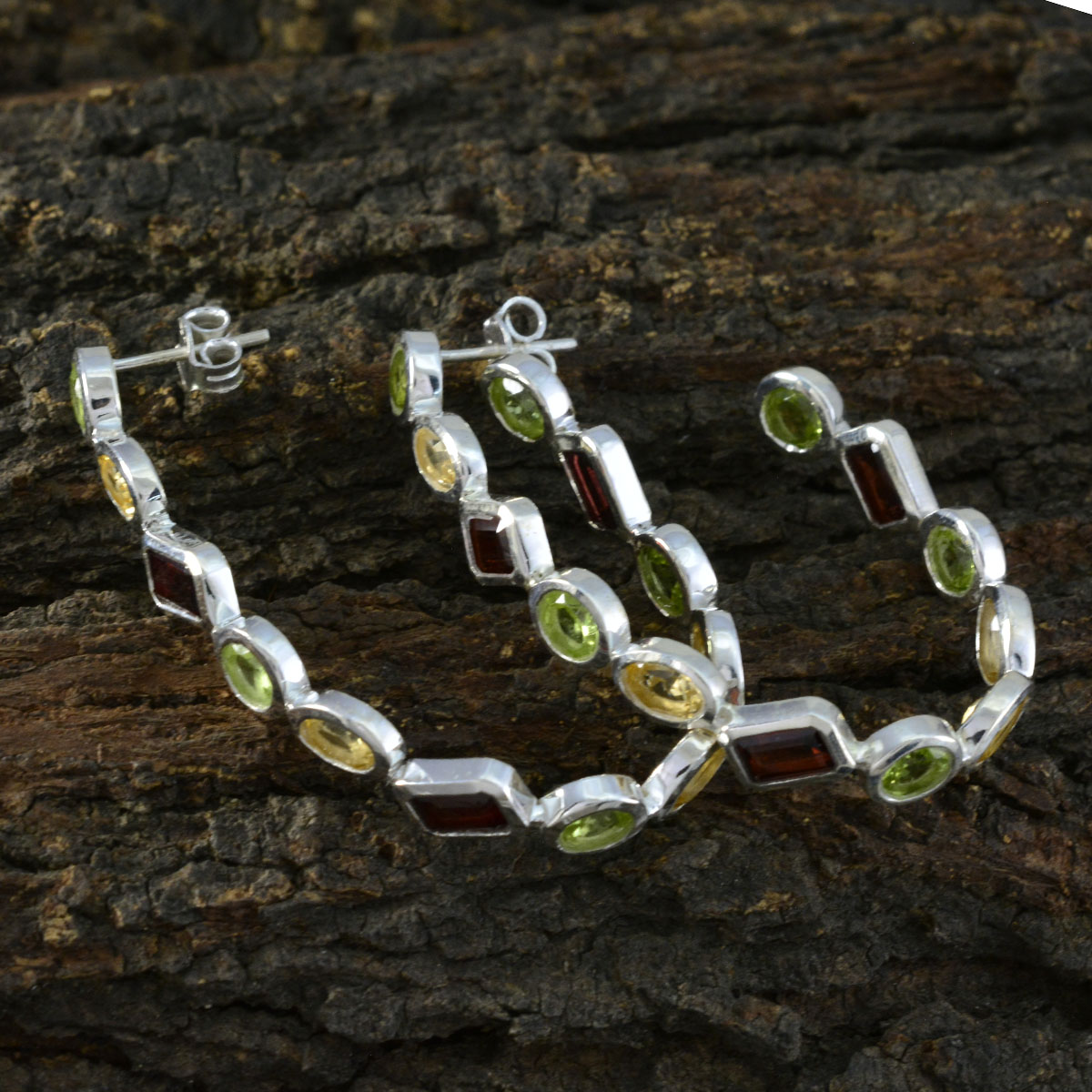 Multi-French-Kennedy-Multiple-Ohrstecker-Multicolor-925-Silber-Ohrring