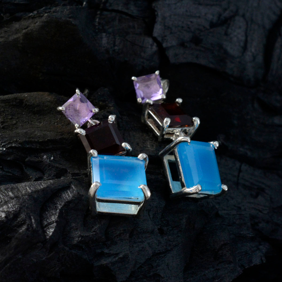 Multi-Egyptian-Ling-Trilogy-Stud-multicolor-Silver-Earring