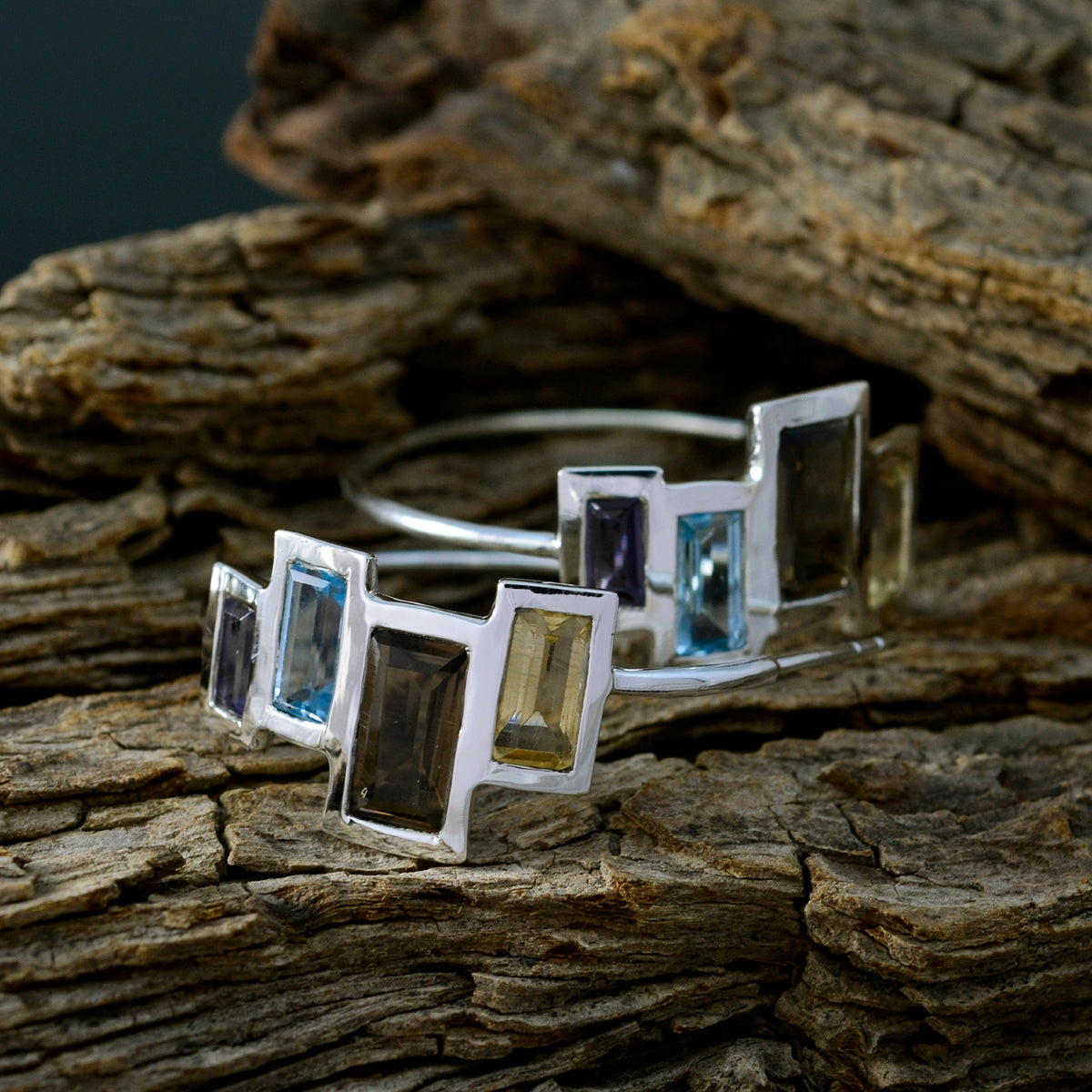 Multi-African-Bruna-multiple-Stud-multicolor-925-Silber-Ohrring