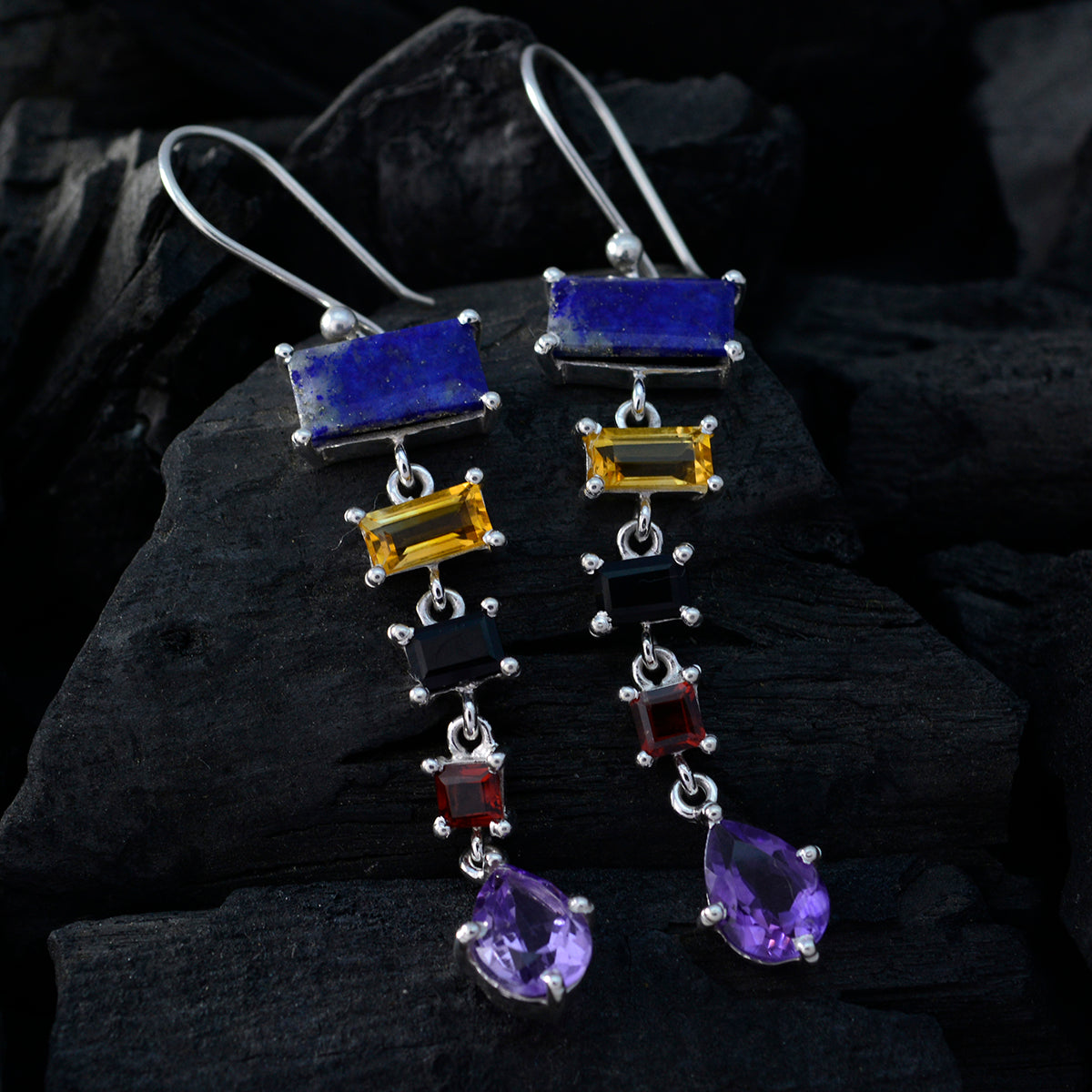 Multi-Egyptian-Laura-multiple-Dangle-multicolor-925-Silver-Earring