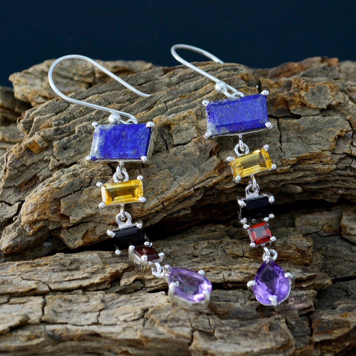 Multi-Egyptian-Laura-multiple-Dangle-multicolor-925-Silver-Earring