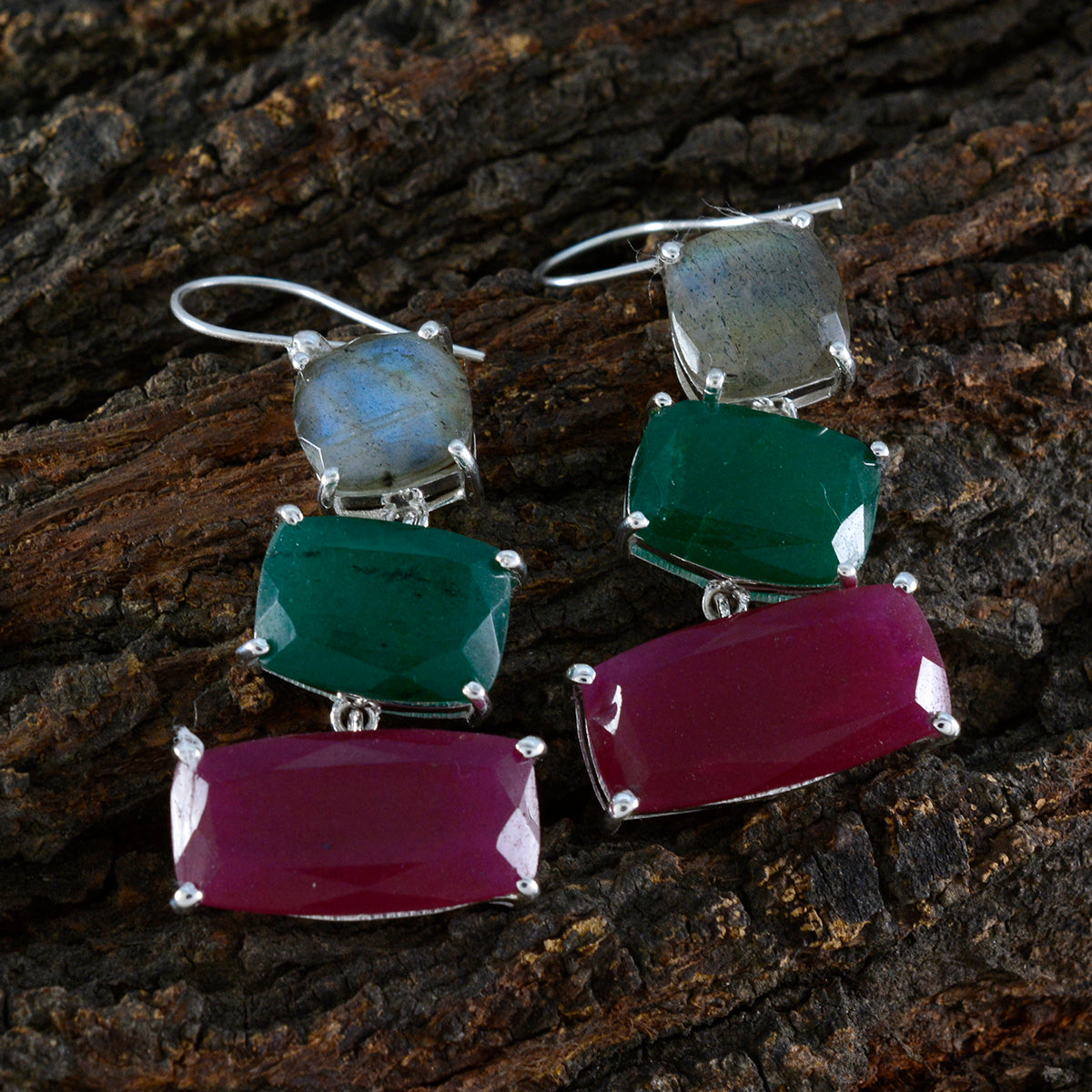 Multi-Russian-Luisa-Trilogy-Dangle-multicolor-Sterling-Silver-Earring