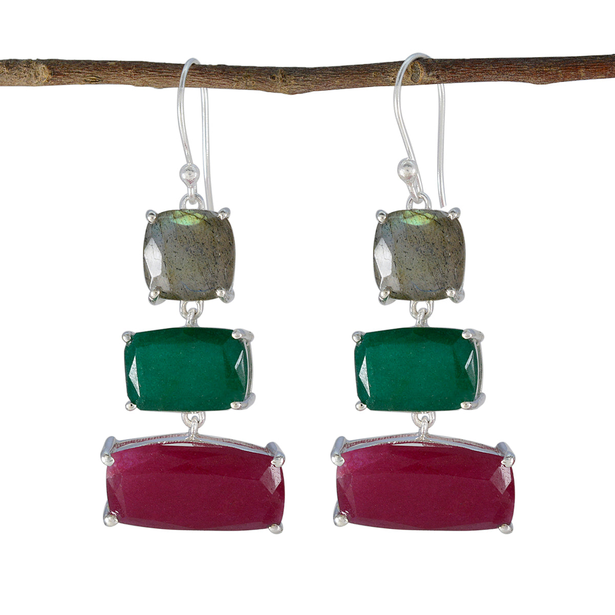 Multi-Russian-Luisa-Trilogy-Dangle-multicolor-Sterling-Silver-Earring