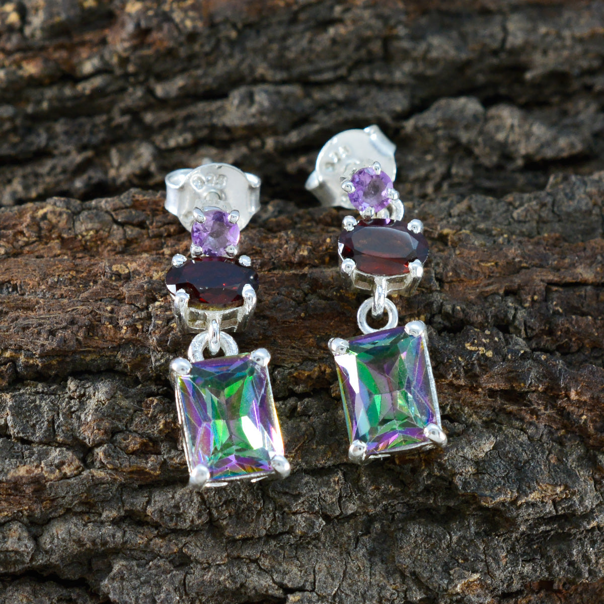 Multi-Japanese-Addison-Trilogy-Stud-multicolor-Sterling-Silver-Earring