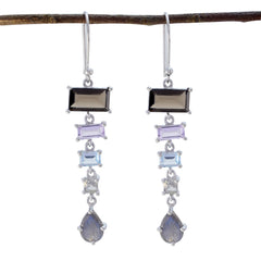 Multi-French-Aria-multiple-Dangle-multicolor-Silver-Earring