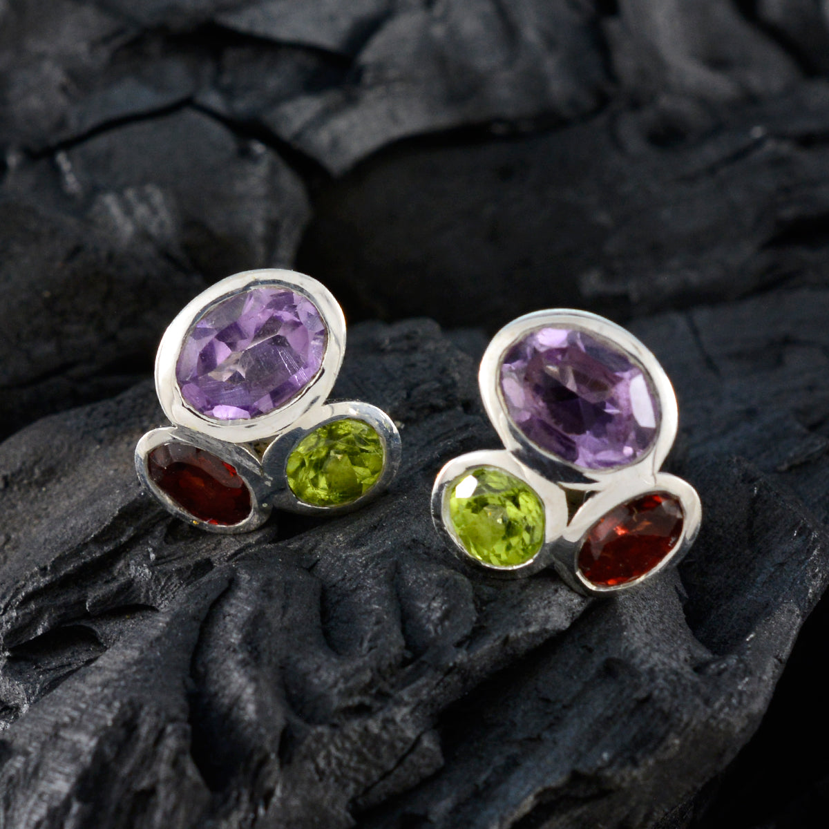 Multi-Moroccan-Nella-multiple-Stud-multicolor-Silver-Earring