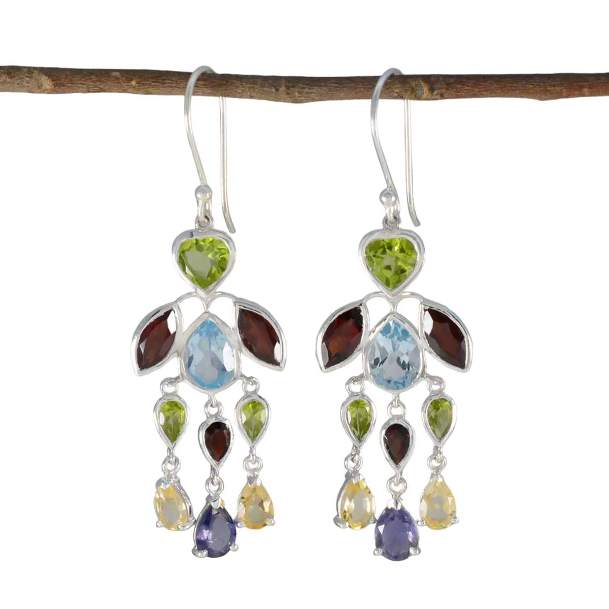 Multi-French-Sakura-Multiple-Dangle-Multicolor-Sterling-Silber-Ohrring