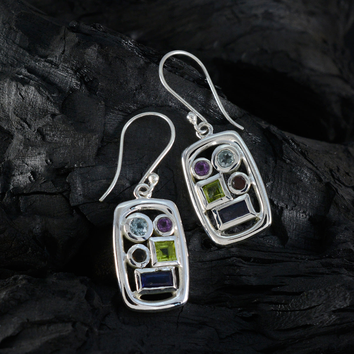 Multi-Russian-Daniela-Penta-Dangle-multicolor-Silver-Earring
