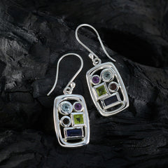 Multi-Russian-Daniela-Penta-Dangle-multicolor-Silver-Earring