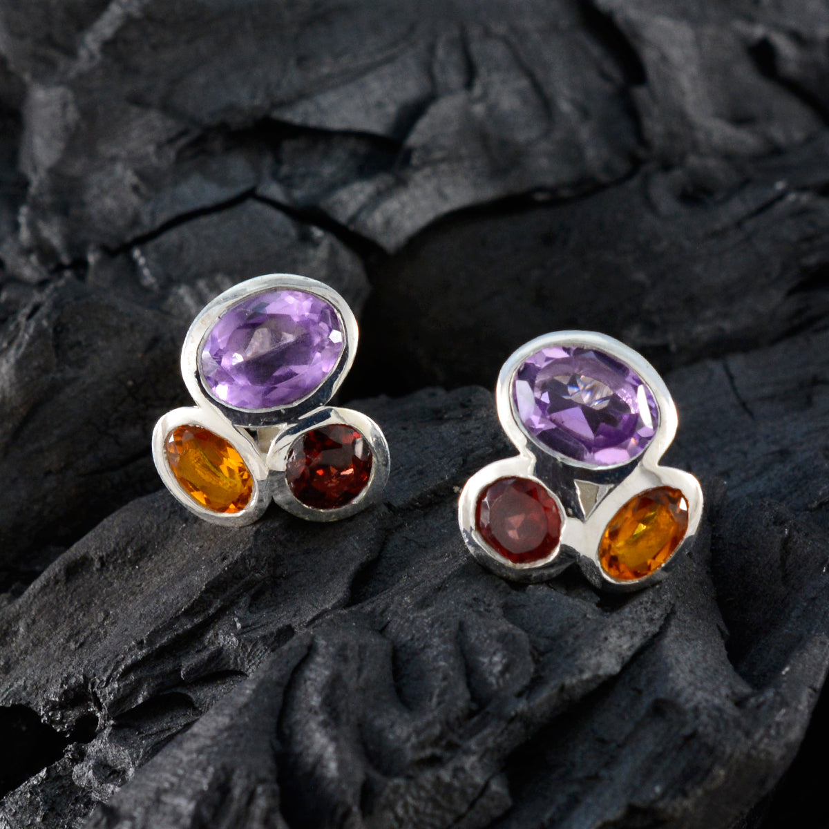 Multi-Egyptian-Nora-multiple-Stud-multicolor-Sterling-Silber-Ohrring