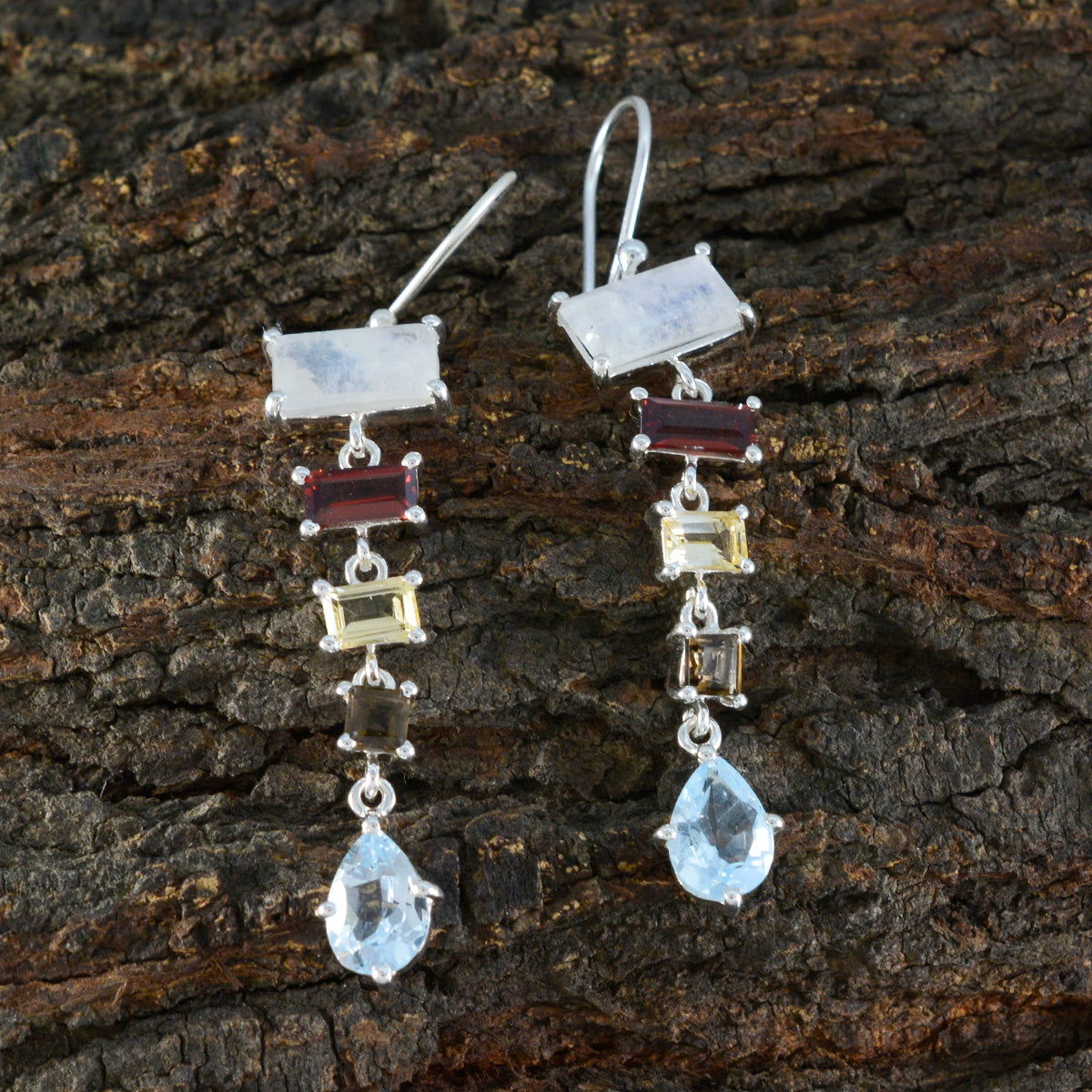 Multi-Korean-Yasmin-Penta-Dangle-multicolor-Silver-Earring