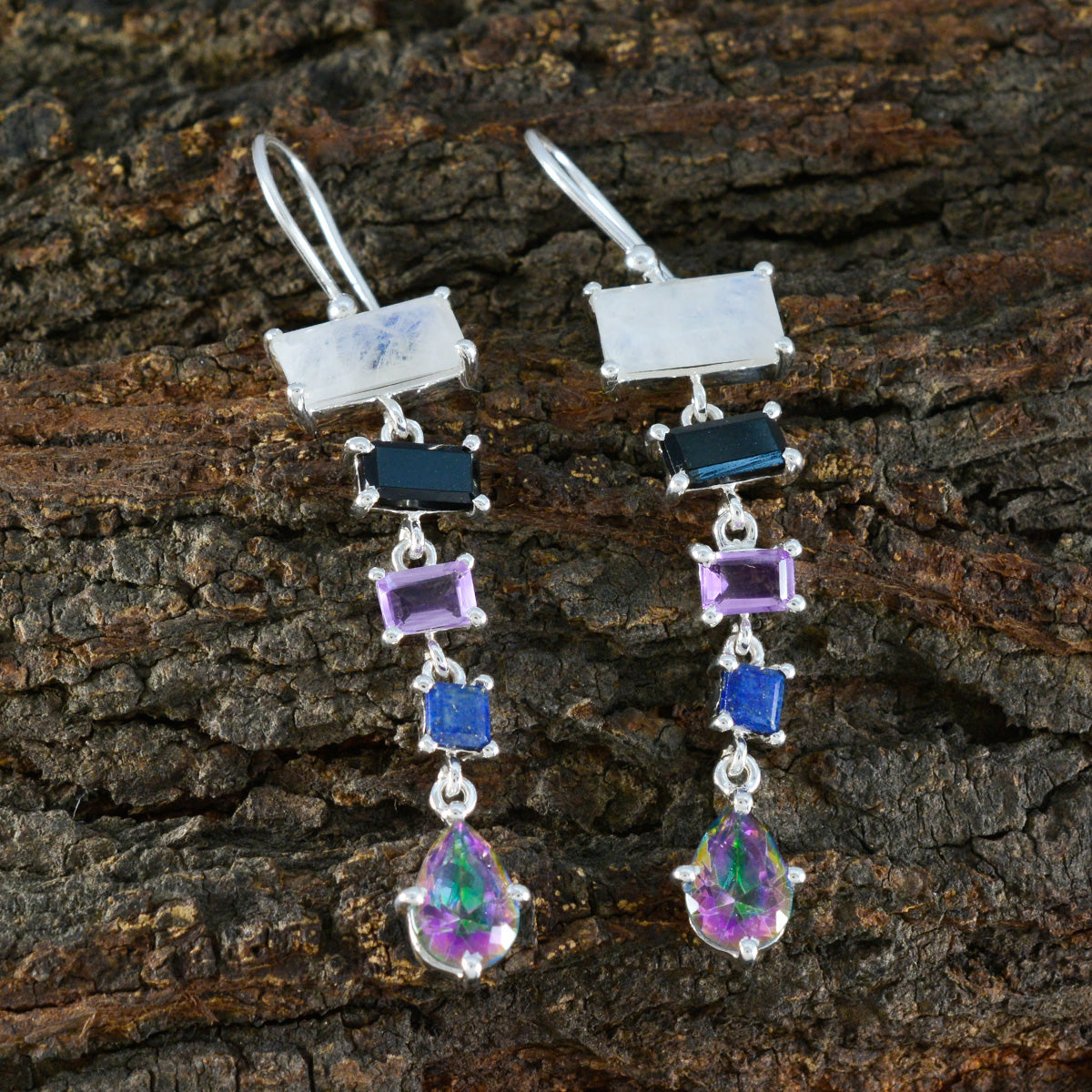 Multi-Japanese-Yasmine-Penta-Dangle-multicolor-Sterling-Silber-Ohrring