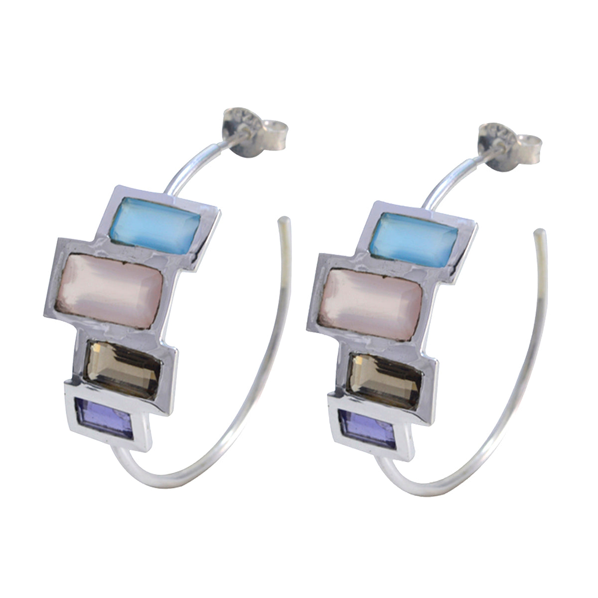 Multi-Egyptian-Carolina-multiple-Stud-multicolor-Silver-Earring