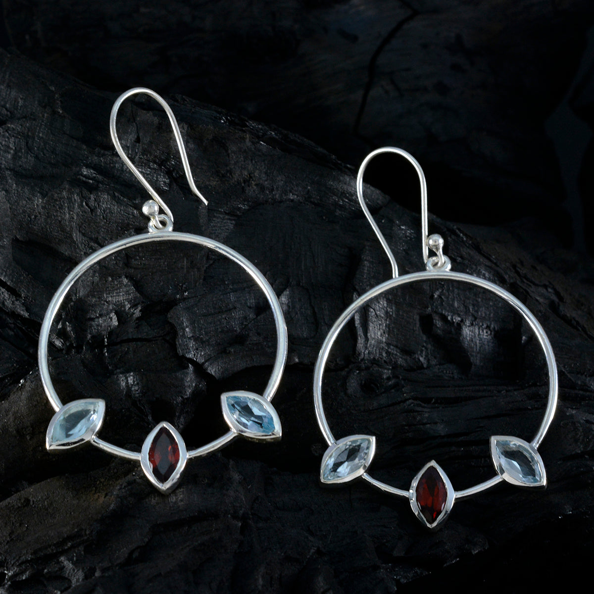 Multi-Mexican-Maya-Trilogy-Dangle-multicolor-925-Sterling-Silver-Earring