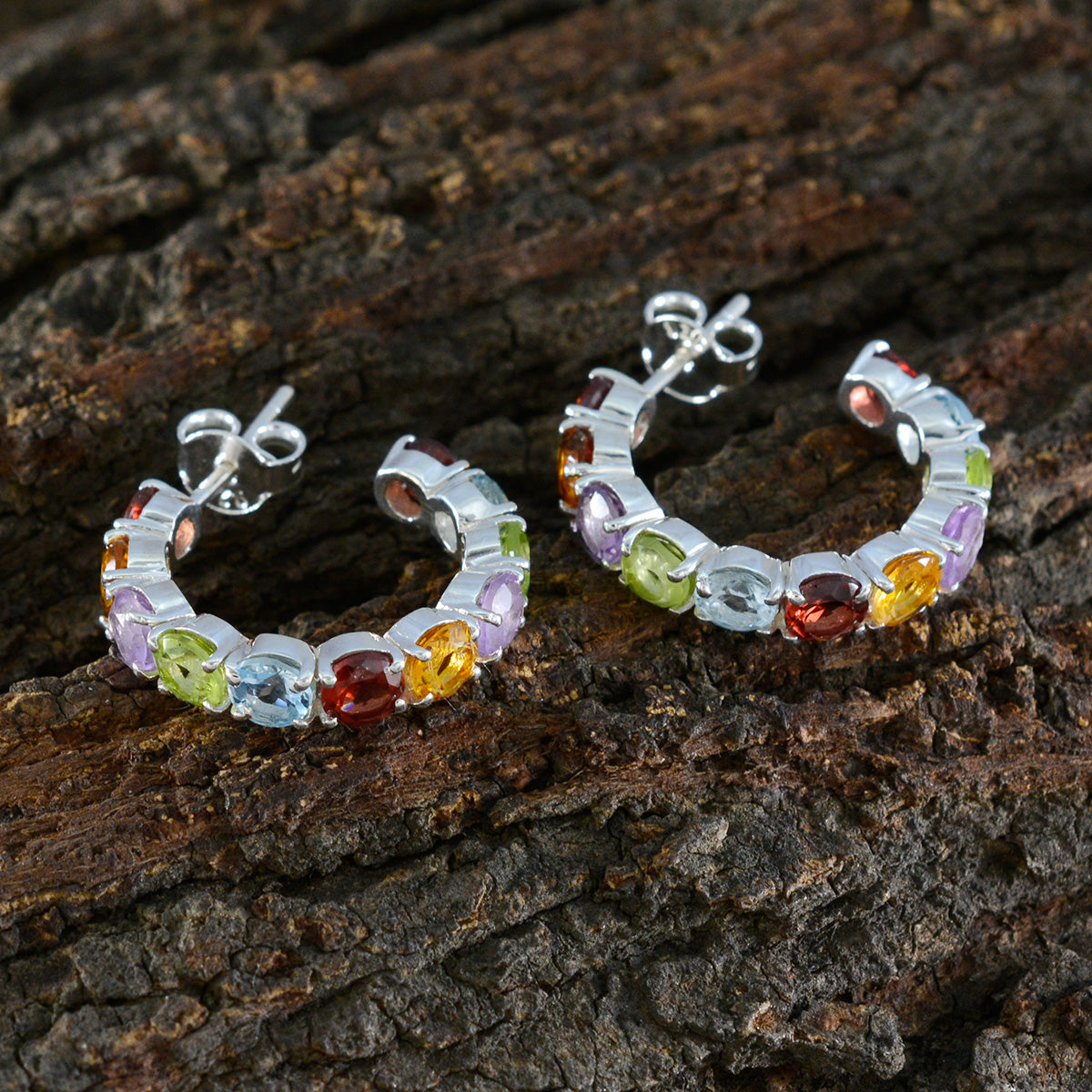 Multi-Italian-Lorena-multiple-Stud-multicolor-Silver-Earring