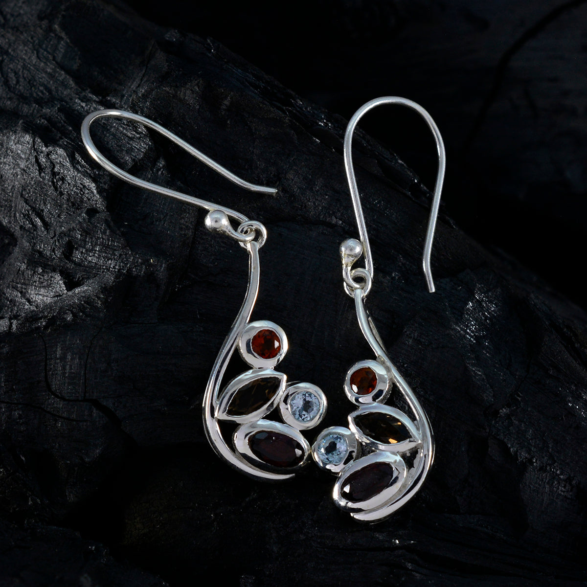 Multi-Spanish-Agnes-Viertel-Dangle-Multicolor-925-Silber-Ohrring