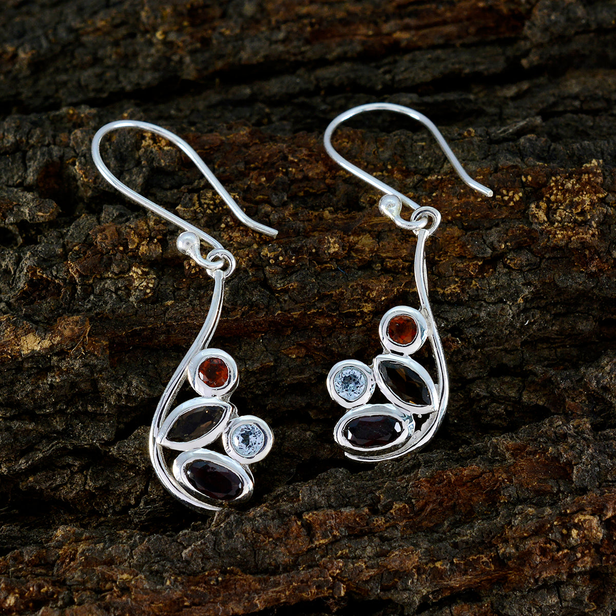 Multi-Spanish-Agnes-Viertel-Dangle-Multicolor-925-Silber-Ohrring