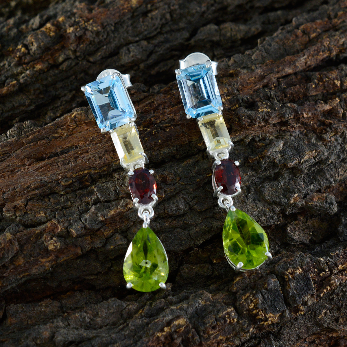 Multi-Middle-Eastern-Micaela-quarter-Stud-multicolor-Silver-Earring