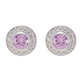 Pink-CZ-Korean-Savannah-Solitaire-Stud-Pink-925-Silver-Earring