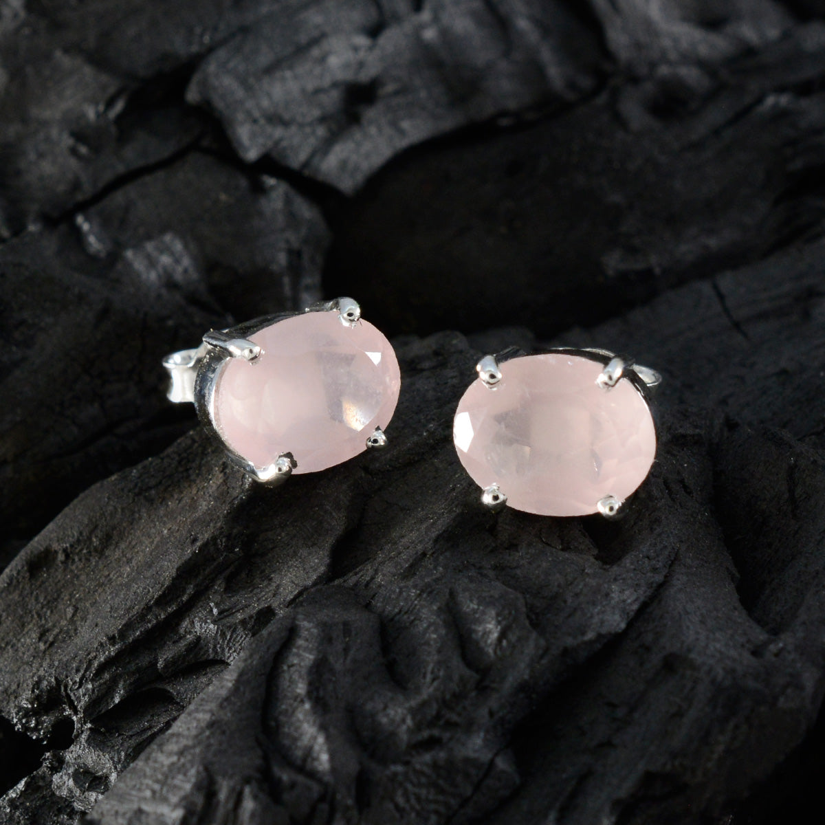 Rose-Quartz-Mexican-Pilar-Solitaire-Stud-Pink-925-Silver-Earring