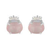 Rose-Quartz-Mexican-Pilar-Solitaire-Stud-Pink-925-Silver-Earring