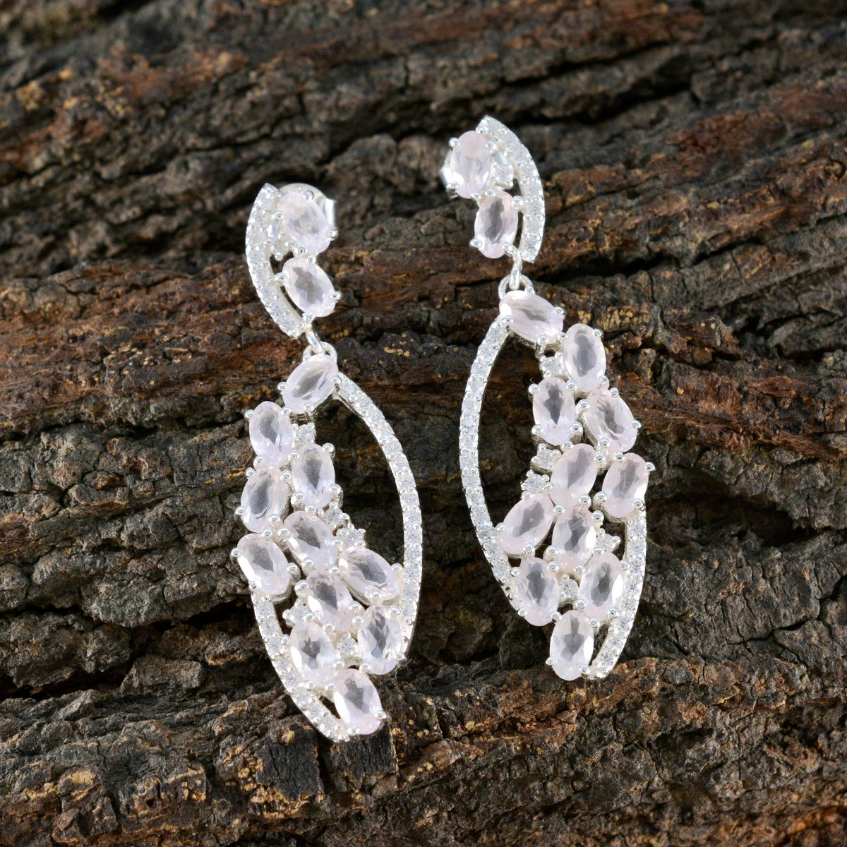 Rose-Quartz-American-Aiko-multiple-Stud-Pink-925-Silver-Earring