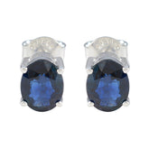 Blue-Sapphire-Egyptian-Yan-Solitaire-Stud-Blue-Silver-Earring
