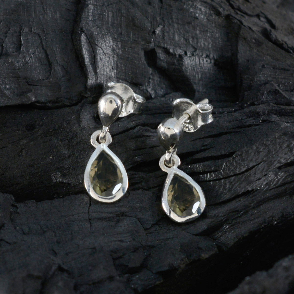 Smoky-Quartz-Korean-Yasmin-Solitaire-Stud-Brown-Silver-Earring