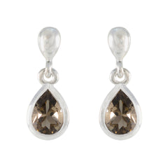 Smoky-Quartz-Korean-Yasmin-Solitaire-Stud-Brown-Silver-Earring