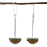 Smoky-Quartz-African-Chen-Solitaire-Dangle-Brown-Silver-Earring