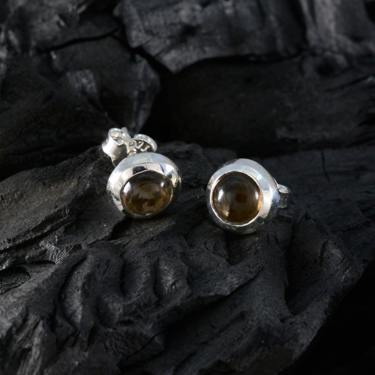 Smoky-Quartz-African-Emma-Solitaire-Stud-Brown-92.5-Silver-Earring