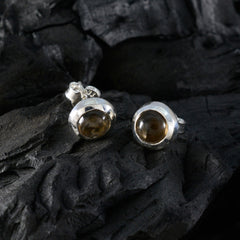 Smoky-Quartz-African-Emma-Solitaire-Stud-Brown-92.5-Silver-Earring