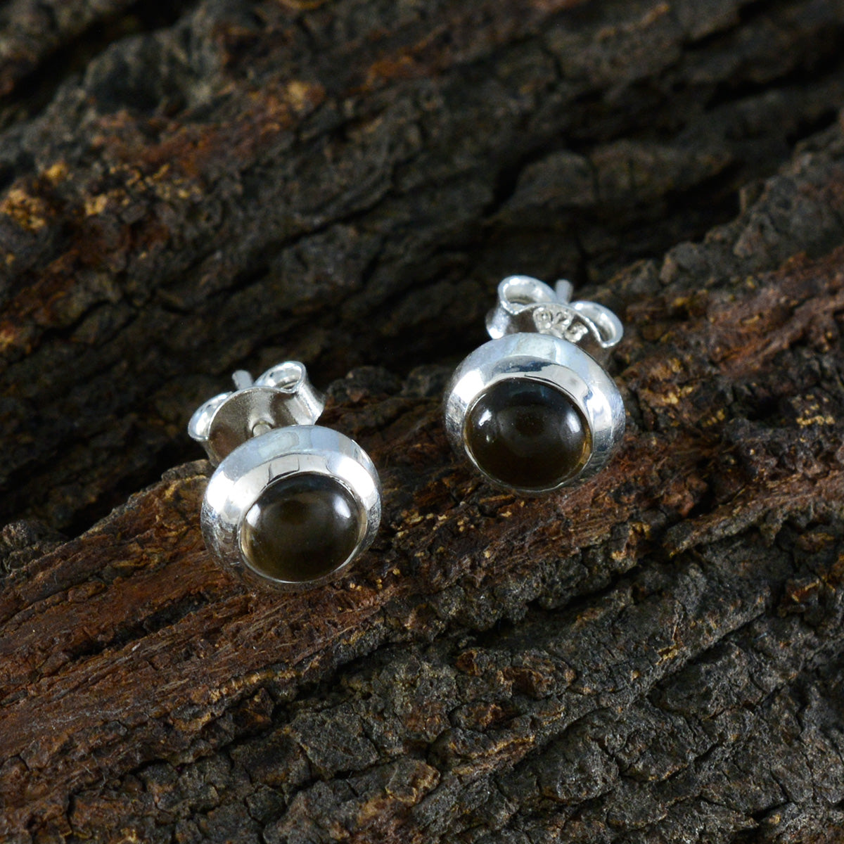 Smoky-Quartz-African-Emma-Solitaire-Stud-Brown-92.5-Silver-Earring