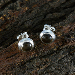 Smoky-Quartz-African-Emma-Solitaire-Stud-Brown-92.5-Silver-Earring