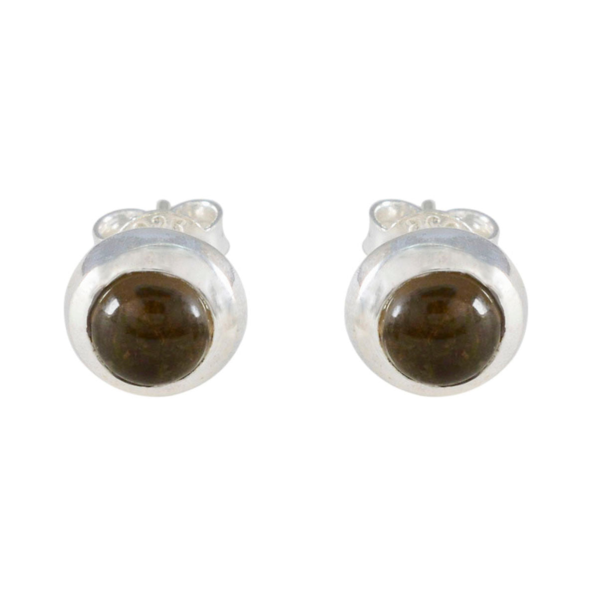 Smoky-Quartz-African-Emma-Solitaire-Stud-Brown-92.5-Silver-Earring