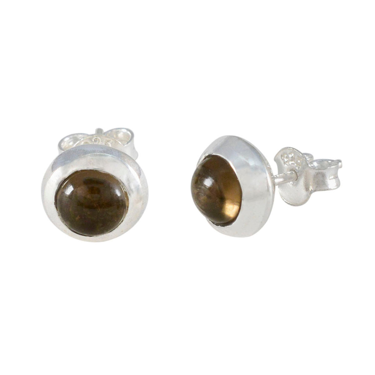 Smoky-Quartz-African-Emma-Solitaire-Stud-Brown-92.5-Silver-Earring